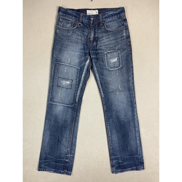Ecko Unltd Jeans Mens 30x32 Blue Straight Leg‎ Regular Fit Mid Rise Patch Work - Picture 1 of 13